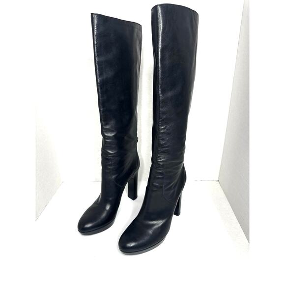 Gucci Black Leather Tall High Heel Platform knee high Boots Designer sz EU 39.5 - Picture 7 of 12
